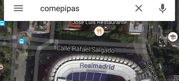 El estadio Bernabéu, «comepipas» en Google Maps